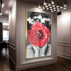 Quadro Decorativo Conceitual Woman Red Rose Com Moldura Doura