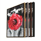 Quadro Decorativo Conceitual Woman Red Rose Com Moldura Doura