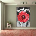 Quadro Decorativo Conceitual Woman Red Rose Com Moldura Marro
