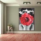 Quadro Decorativo Conceitual Woman Red Rose Com Moldura Marro