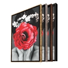 Quadro Decorativo Conceitual Woman Red Rose Com Moldura Prata