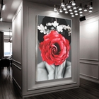 Quadro Decorativo Conceitual Woman Red Rose Com Moldura Prata