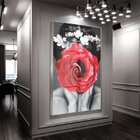 Quadro Decorativo Conceitual Woman Red Rose Com Moldura Prata