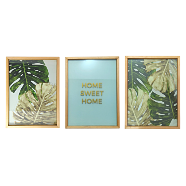 Quadro Decorativo Conjunto 3 Telas Home Sweet Home Vidro Mold
