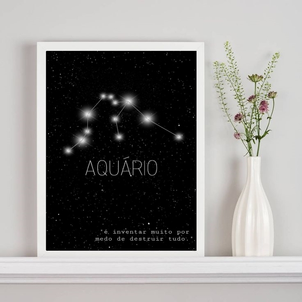 Quadro Decorativo Constelação Signo Aquário 24x18cm - Com Vid