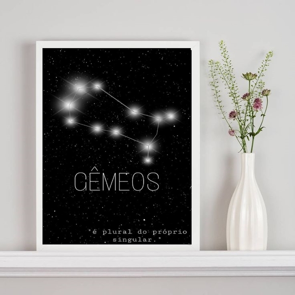 Quadro Decorativo Constelação Signo Gêmeos 24x18cm - Com Vidr