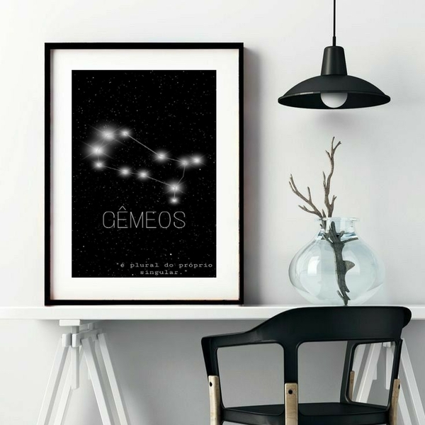 Quadro Decorativo Constelação Signo Gêmeos - 60x48cm Moldura: