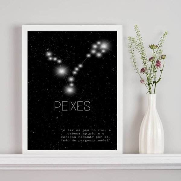 Quadro Decorativo Constelação Signo Peixes 24x18cm Moldura:ma