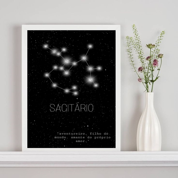 Quadro Decorativo Constelação Signo Sagitário 24x18cm - Com V