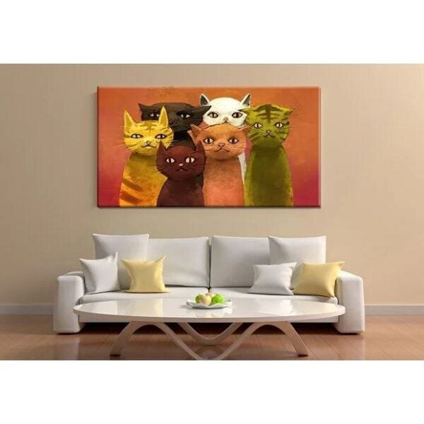 Quadro Decorativo Contemporâneo Animais Homie Cats - 90x60cm