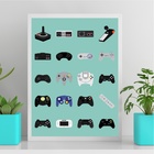 Quadro Decorativo Controles Vídeo Game 24x18cm Moldura Branca
