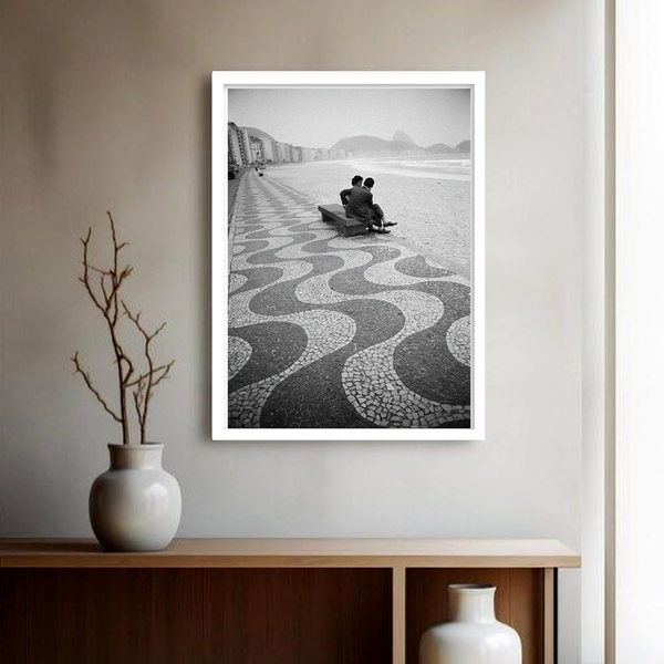 Quadro Decorativo Copacabana Calçada Casal  - 70x50cm Moldura