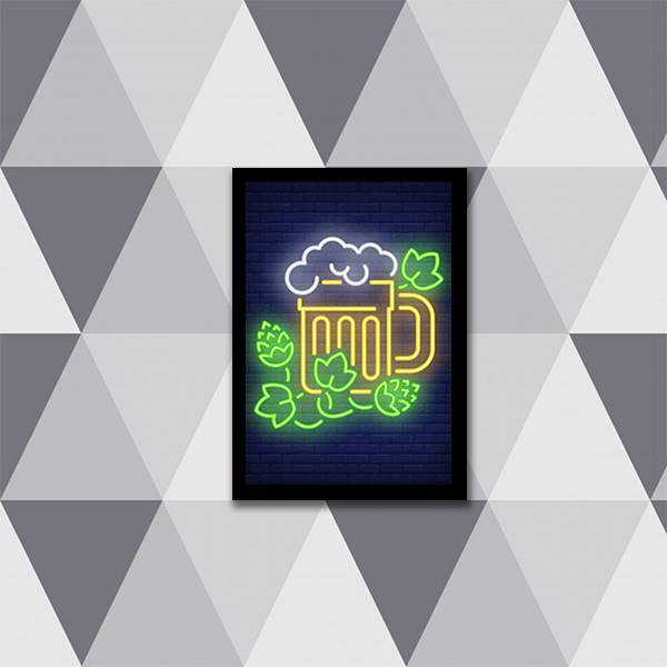 Quadro Decorativo Copo Cerveja Simulando Neon 24x18cm - Com V