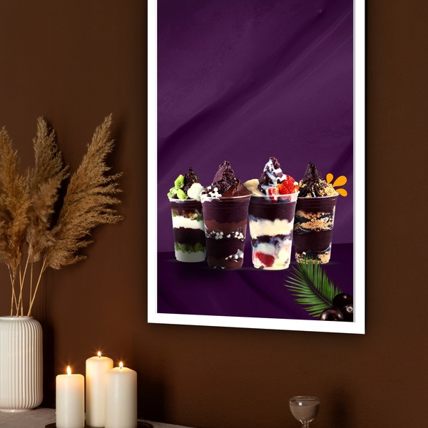 Quadro Decorativo Copos De Açaí  - 70x50cm Moldura Preta