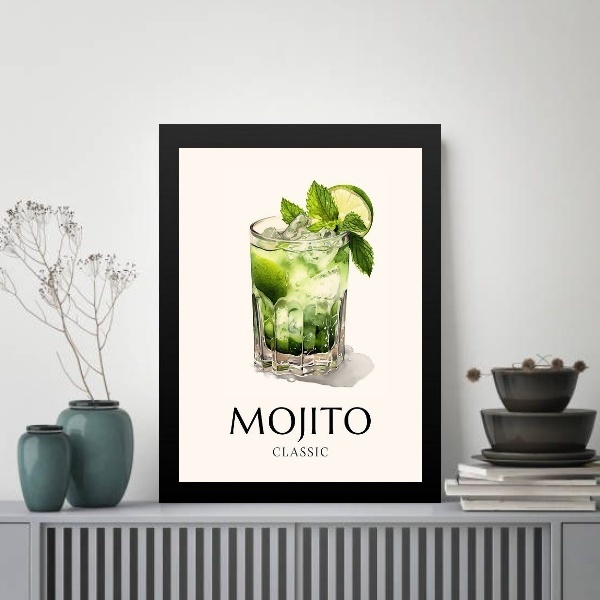 Quadro Decorativo Coquetel Mojito 45x34cm Moldura Branca