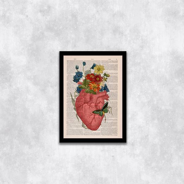 Quadro Decorativo Coração Com Flores 45x34cm A3 (45 X 34)