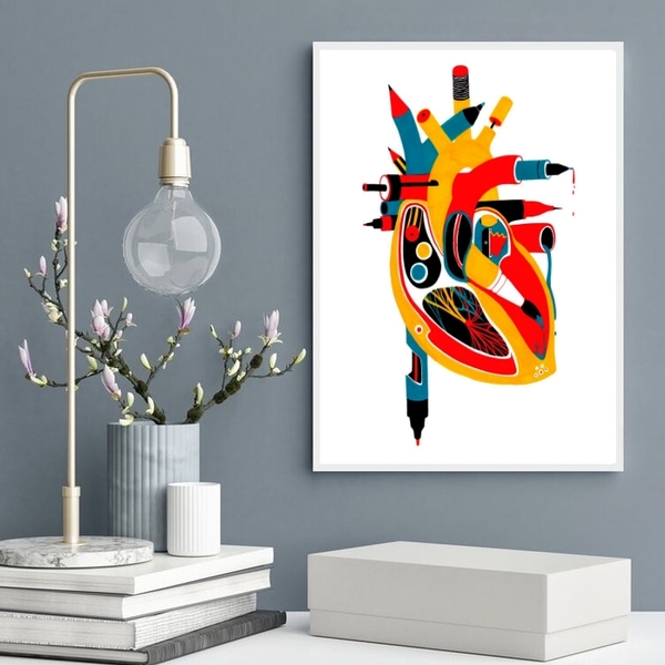 Quadro Decorativo Coração De Artista 33x24cm - Com Vidro Mold