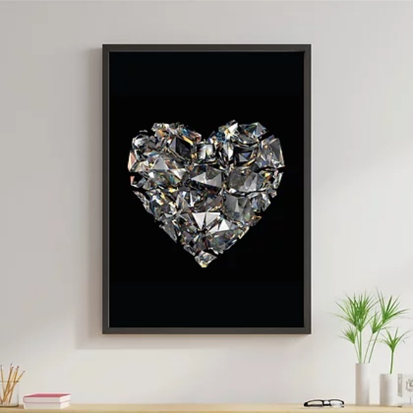 Quadro Decorativo Coração De Diamantes 60x40cm Moldura:madeir