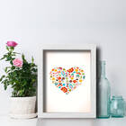 Quadro Decorativo Coração Flores Moldura Branca 33x43cm