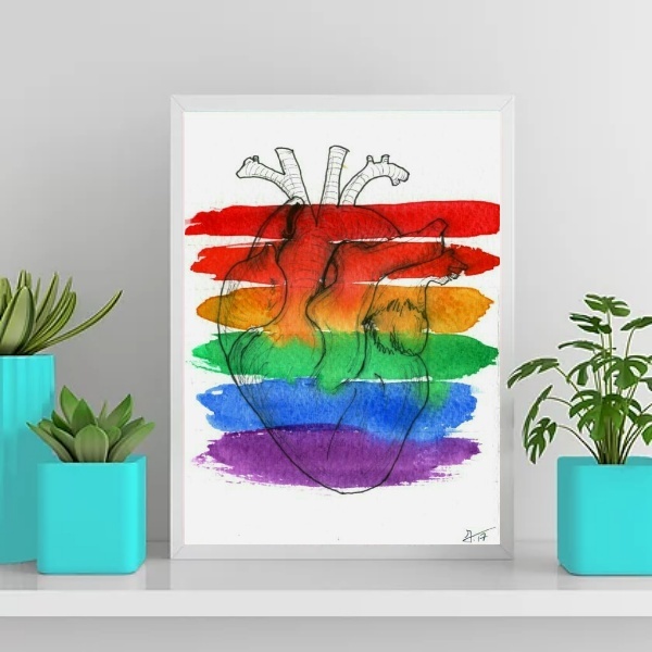 Quadro Decorativo Coração Gay 24x18cm - Com Vidro Moldura:mad
