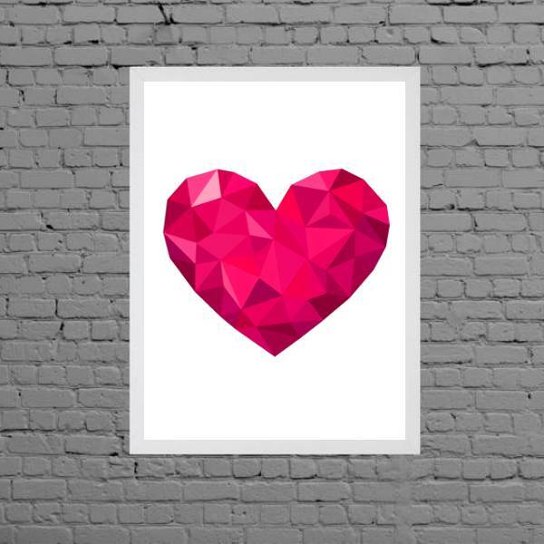 Quadro Decorativo Coração Geométrico Pink 45x34cm - Com Vidro