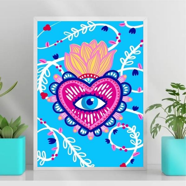 Quadro Decorativo Coração Mexicano 24x18cm Moldura:madeira Br