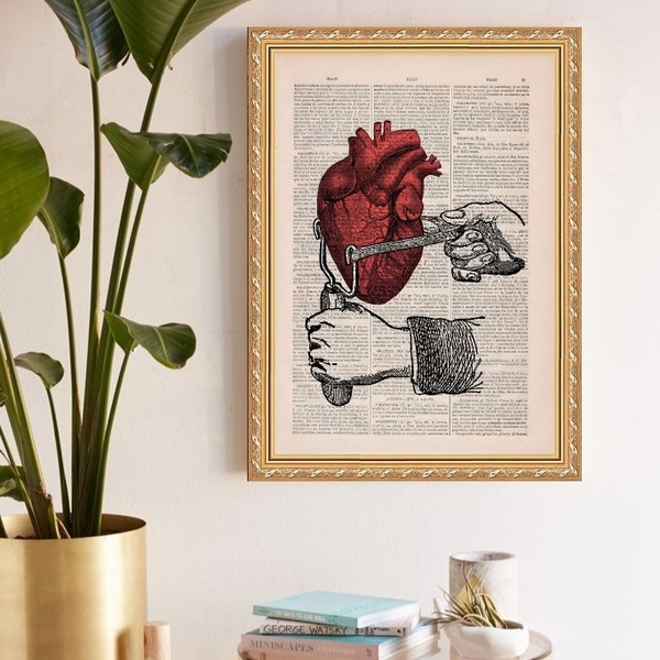 Quadro Decorativo Coração Vintage 24x18cm - Com Vidro Moldura