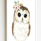 Quadro Decorativo Coruja Flores Aquarela  - 70x50cm Moldura B