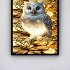 Quadro Decorativo Coruja Ouro Prosperidade  - 70x50cm Moldura