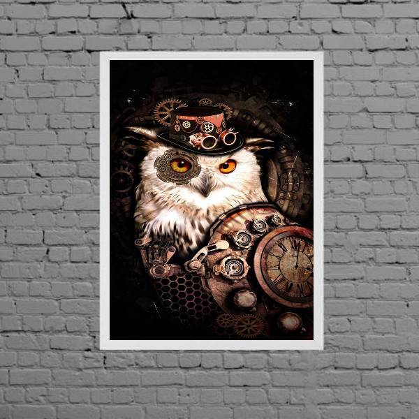 Quadro Decorativo Coruja Pirata 24x18cm Moldura:madeira Preta