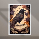 Quadro Decorativo Corvo 24x18cm - Com Vidro Moldura Branca