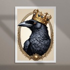 Quadro Decorativo Corvo Rei 24x18cm - Com Vidro Moldura Preta
