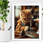 Quadro Decorativo Costureira - Gatinha 24x18cm - Com Vidro Mo