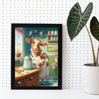 Quadro Decorativo Cozinha- Vaca Cozinheira 45x34cm - Com Vidr