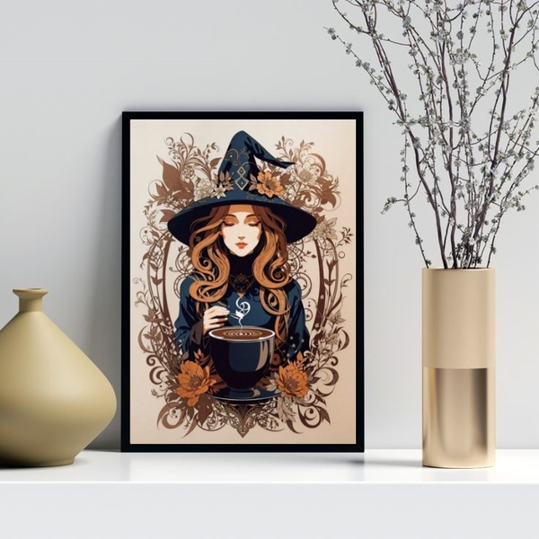 Quadro Decorativo Cozinha - Bruxa 24x18cm - Com Vidro Moldura