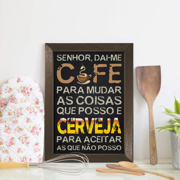 Quadro Decorativo Cozinha Cafe E Cerveja 22x32cm Moldura Marrom Leroy Merlin