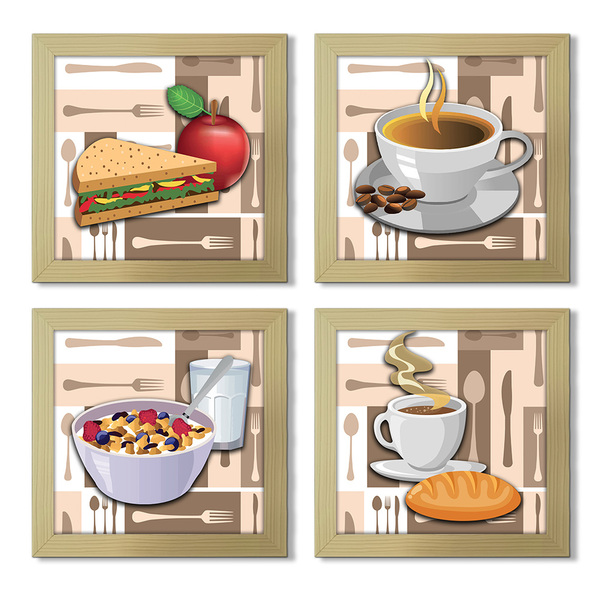 Quadro Decorativo Cozinha Café Manhã Padaria 20x20cm Kit 4un