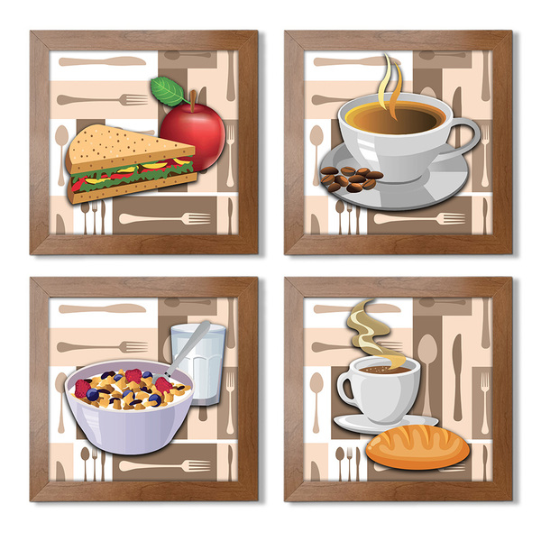 Quadro Decorativo Cozinha Café Manhã Padaria 20x20cm Kit 4un