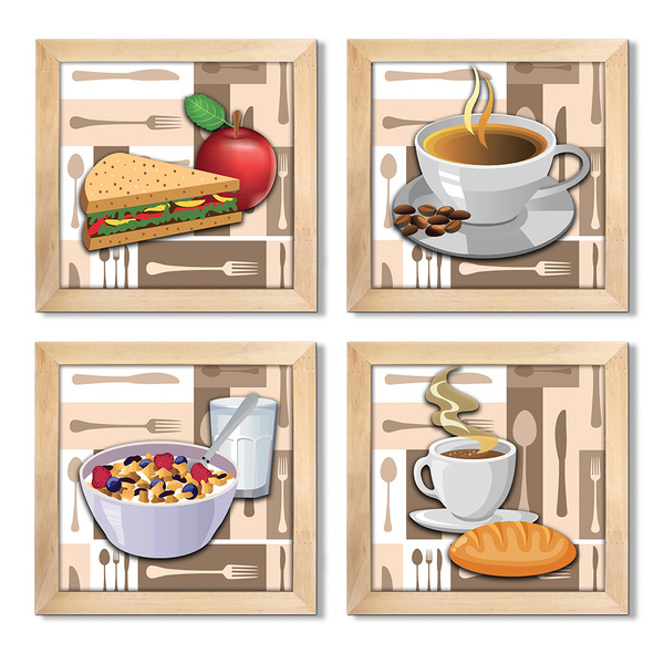 Quadro Decorativo Cozinha Café Manhã Padaria 20x20cm Kit 4un