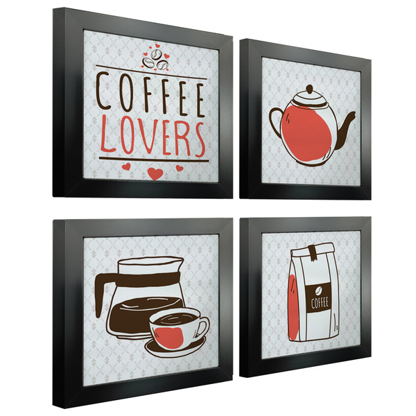 Quadro Decorativo Cozinha Café Padaria Copa 20x20cm Kit 4 Un