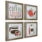 Quadro Decorativo Cozinha Café Padaria Copa 20x20cm Kit 4 Un