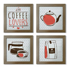 Quadro Decorativo Cozinha Café Padaria Copa 20x20cm Kit 4 Un