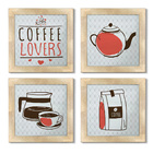 Quadro Decorativo Cozinha Café Padaria Copa 20x20cm Kit 4 Un