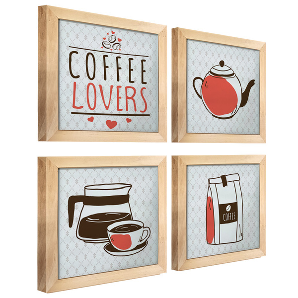 Quadro Decorativo Cozinha Café Padaria Copa 20x20cm Kit 4 Un