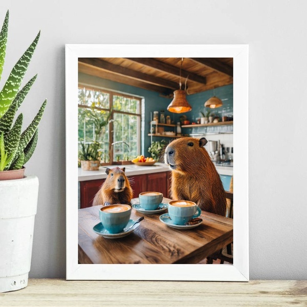 Quadro Decorativo Cozinha - Capivaras 45x34cm - Com Vidro Mol