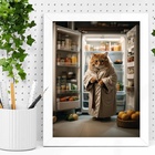 Quadro Decorativo Cozinha Gato Geladeira 45x34cm - Com Vidro