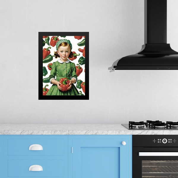 Quadro Decorativo Cozinha Menina Com Pimentões 33x24cm - Com