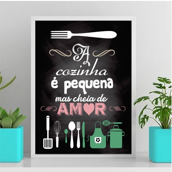 Quadro Decorativo Cozinha Pequena 33x24cm Moldura:madeira Pre