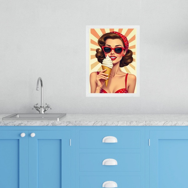 Quadro Decorativo Cozinha Pin Up Com Sorvete 33x24cm - Com Vi