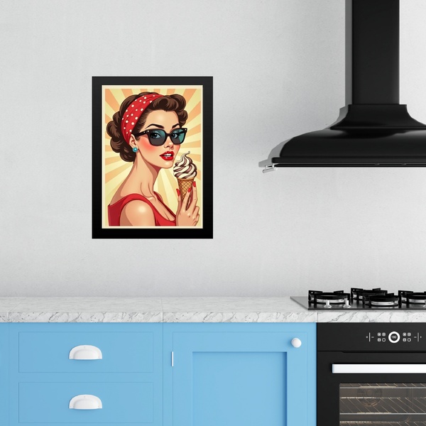 Quadro Decorativo Cozinha Pin Up Girl Sorvete 45x34cm - Com V